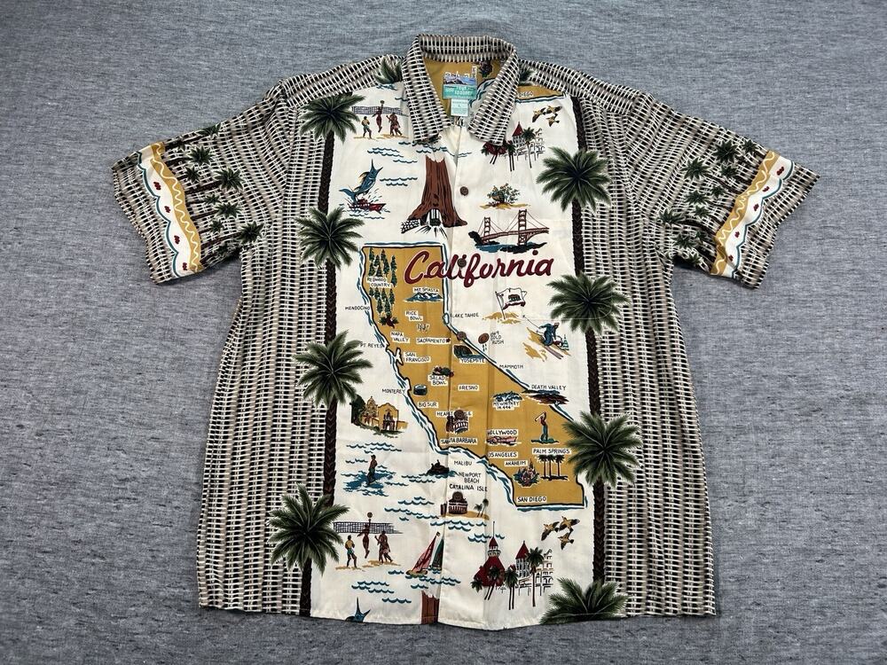 Vintage Reyn Spooner California Map Hawaiian Aloha Shirt Mens Large Rayon USA